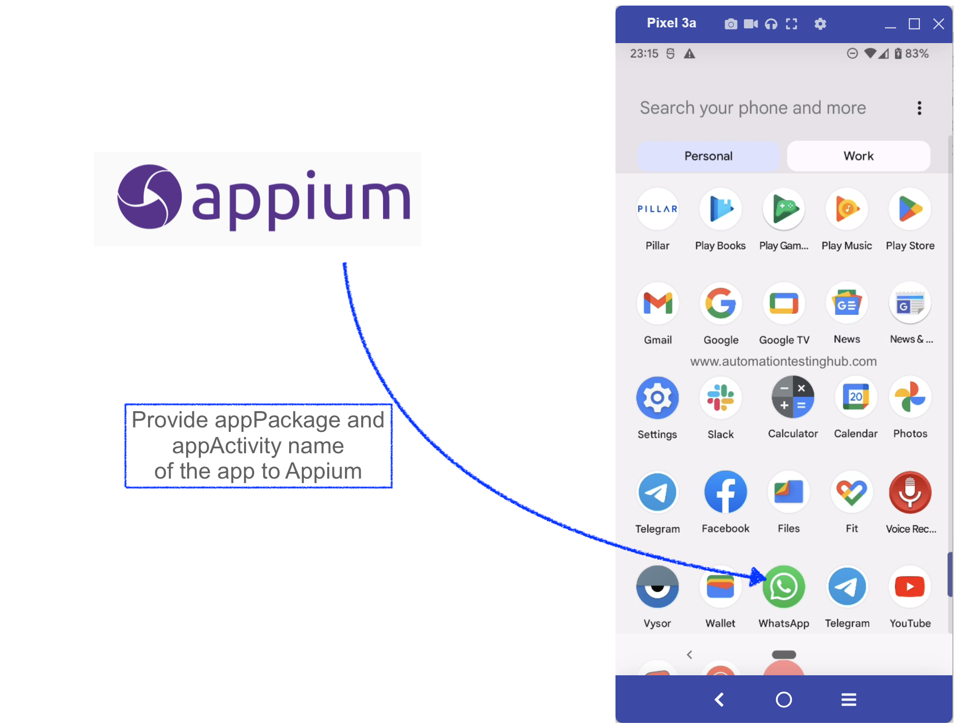 Provide appPackage and appActivity name to Appium